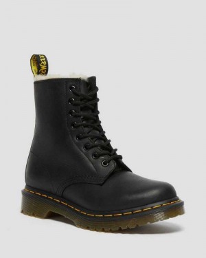 Dr Martens 1460 Faux Fur Lined Lace Up Boots Black | 93SKNYHCJ
