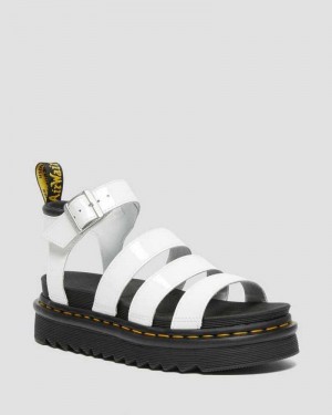 Dr Martens Blaire Patent Leather Strap Sandals White | 68XOHJBYE