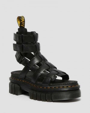 Dr Martens Ricki Nappa Lux Leather Platform Gladiator Sandals Black | 97TBGRUNL
